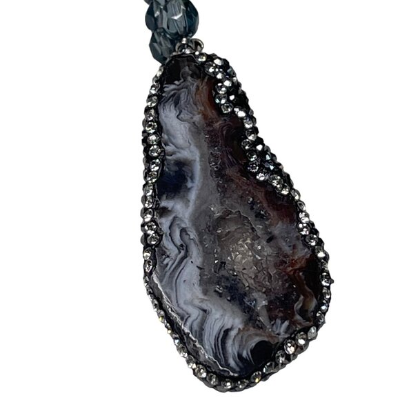Sliced Geode Pendant Necklace Gem Stone Agate Glass Bead Chain Jewelry u - Picture 4 of 8